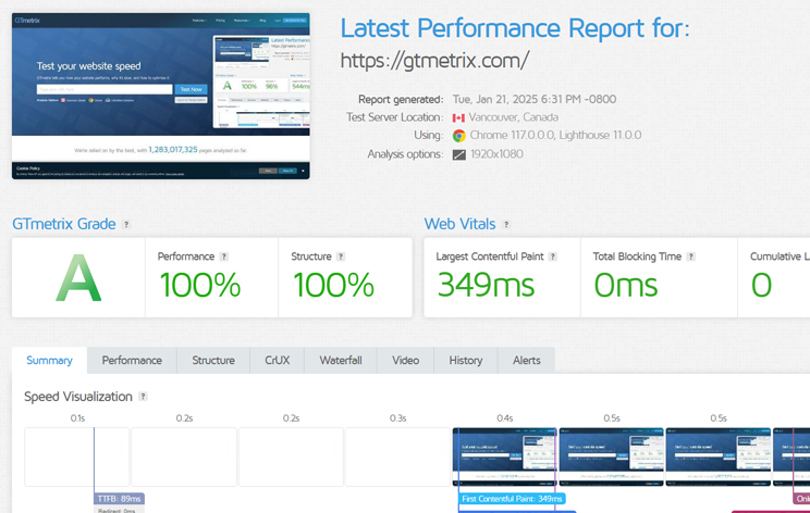 Best web hosting in India 2025 speed test results GTmetrix